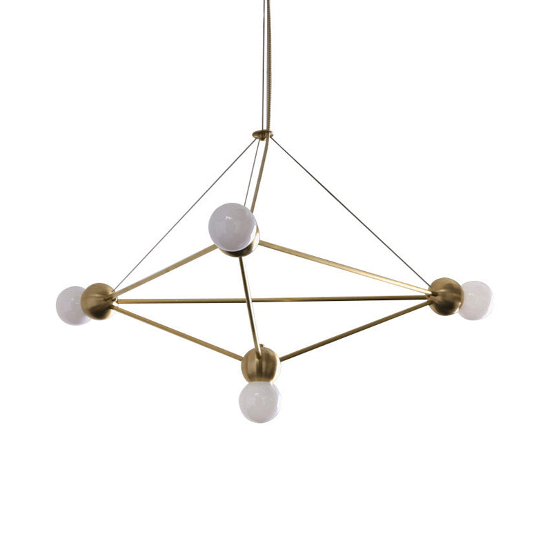 Modo Pendant Chandelier White Glass 4-Light Modern Suspension Lamp With Geometric Cage - Living Room