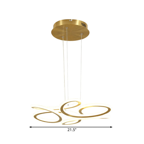 Led Chandelier Light With Aluminum Shade - Modern Gold Ribbon Design Warm/White