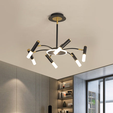 Retro Tube Metallic Chandelier - Black-Gold Suspension Lighting Warm/White Light (6/8/10 Heads) 6 /