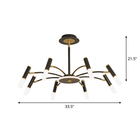 Retro Tube Metallic Chandelier - Black-Gold Suspension Lighting Warm/White Light (6/8/10 Heads)