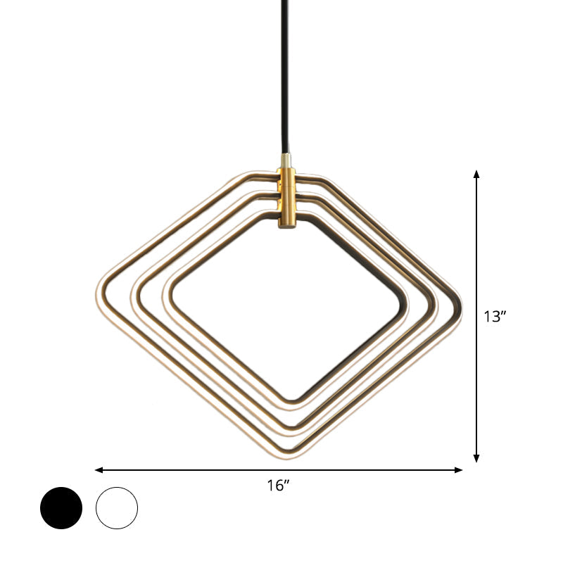 Modern Rhombus Chandelier Lamp - 13’/16’ W Led Ceiling Pendant Light For Dining Room Black/White