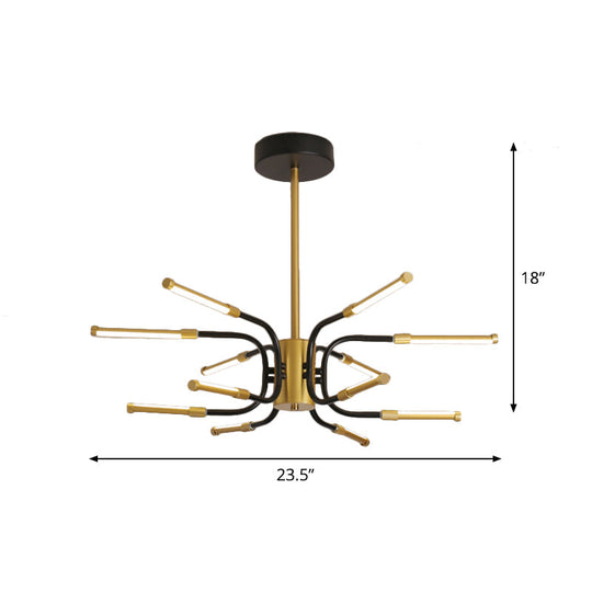 Minimalist Black-Gold U-Shape Chandelier With 12-Head Metallic Design – Warm/White Light