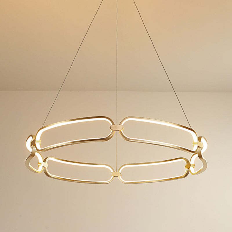 Minimalist Metallic Led Chandelier For Ceiling With Circular Design - Gold Finish Warm/White Light