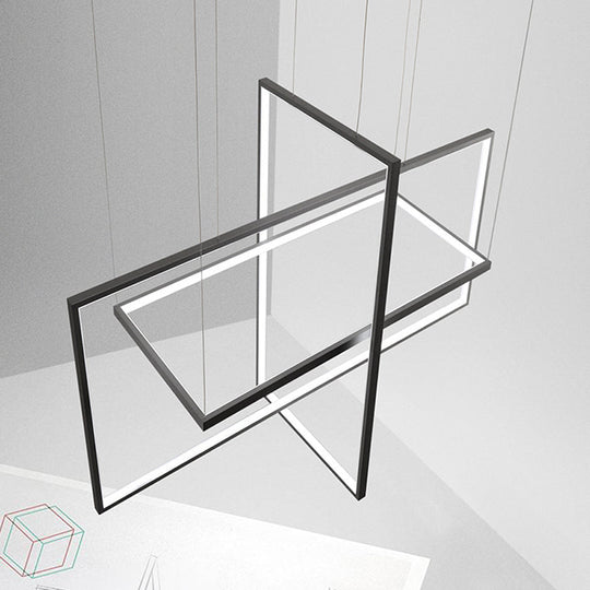 Modern Led Chandelier: Metal Rectangle Frames Black/White Suspension Warm/White Light