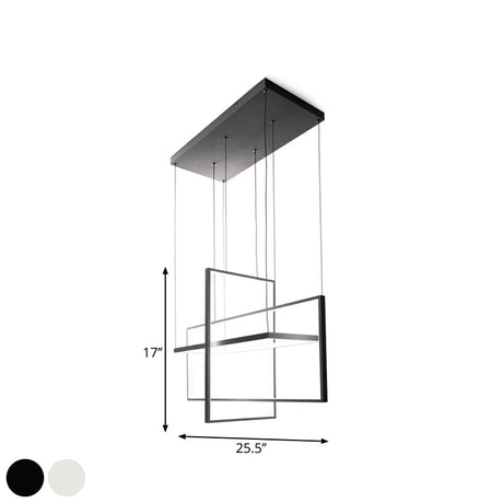 Modern Metal Led Chandelier: Rectangle Frames Black/White Finish Warm/White Light