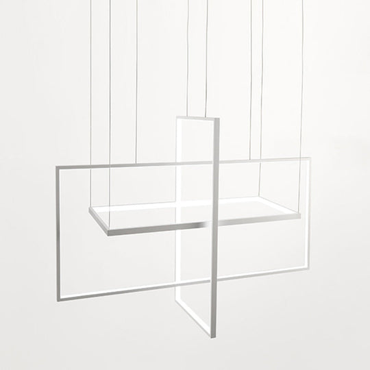 Modern Metal Led Chandelier: Rectangle Frames Black/White Finish Warm/White Light