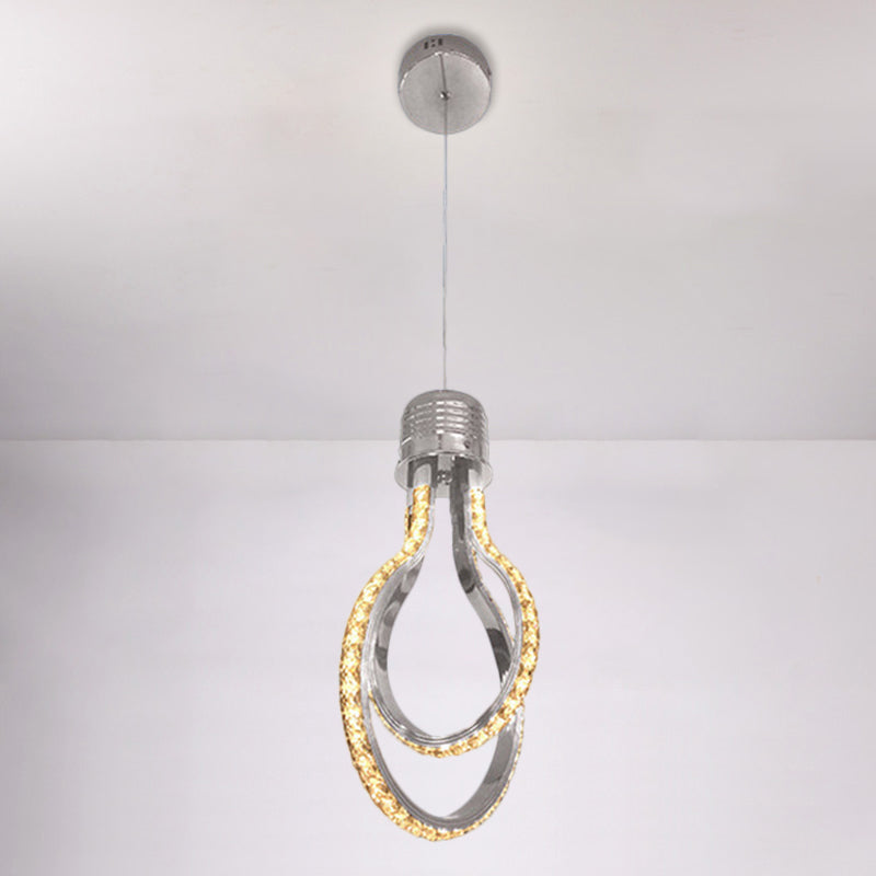 Modern Led Chrome Pendant Lamp With Bulb-Like Frame For Warm/White Lighting / Warm