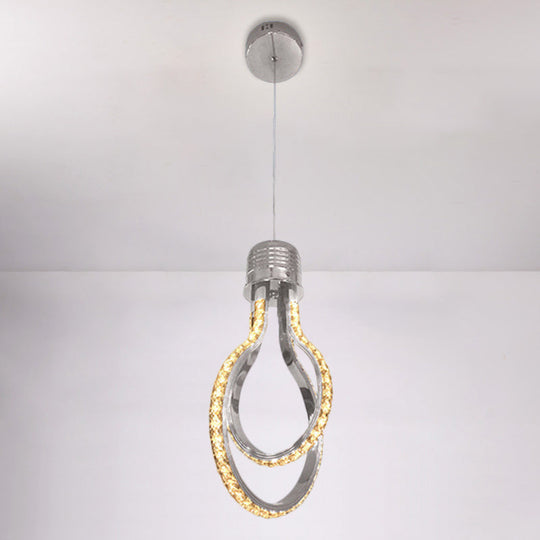 Modern Led Chrome Pendant Lamp With Bulb-Like Frame For Warm/White Lighting / Warm