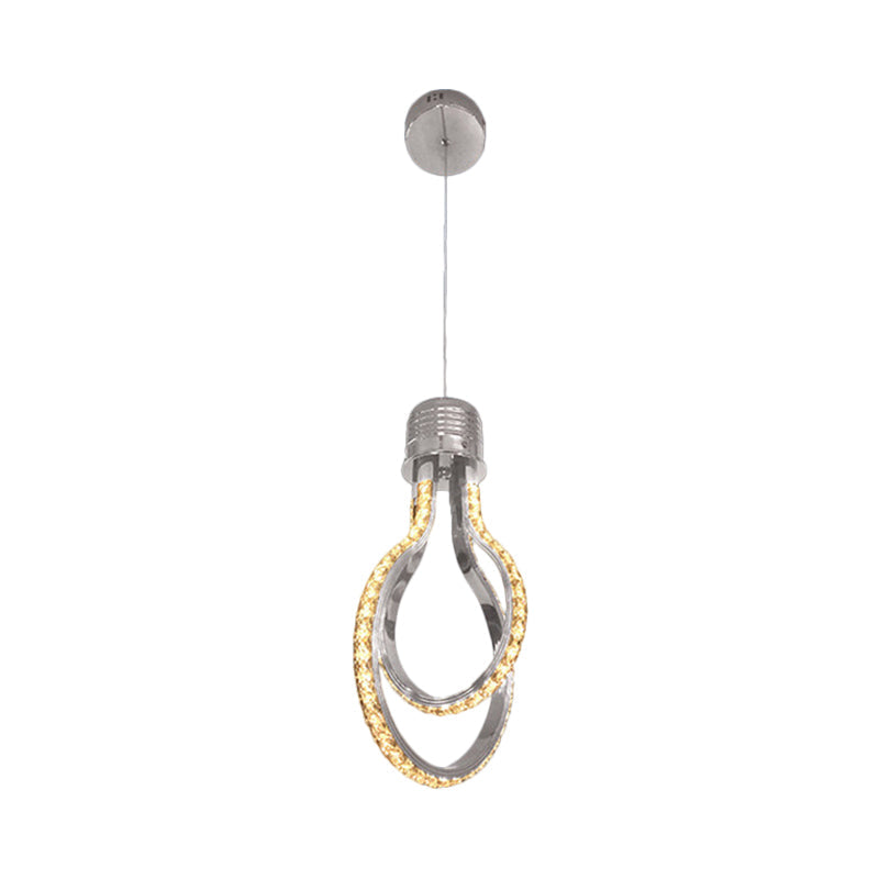 Modern Led Chrome Pendant Lamp With Bulb-Like Frame For Warm/White Lighting