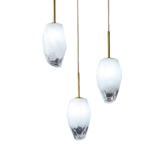 Gold Crystal Pendant Light With 3 Minimalist Downlights And Linear/Round Canopy