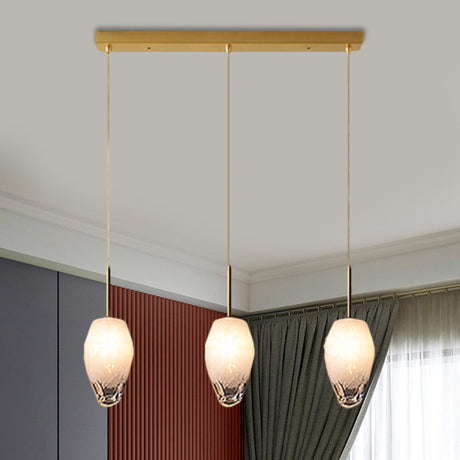 Gold Cut Crystal Pendant Light W/ Ice Staircase Design - 3 Heads Minimalist Down Lighting