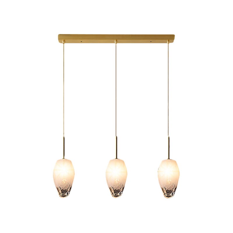 Gold Crystal Pendant Light With 3 Minimalist Downlights And Linear/Round Canopy