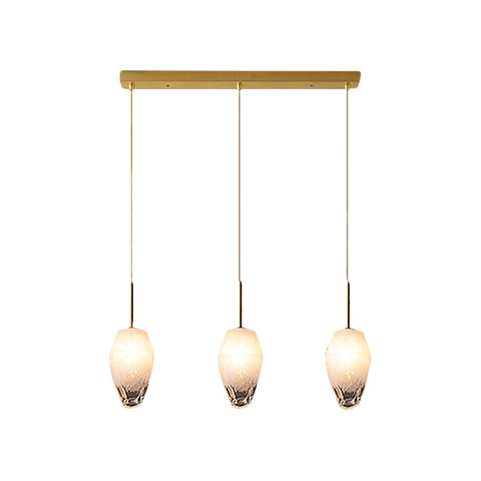 Gold Crystal Pendant Light With 3 Minimalist Downlights And Linear/Round Canopy