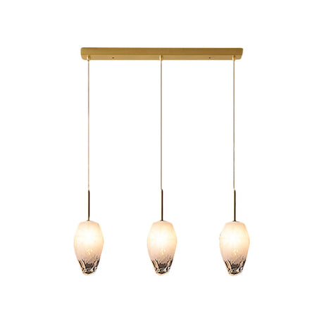 Gold Cut Crystal Pendant Light W/ Ice Staircase Design - 3 Heads Minimalist Down Lighting