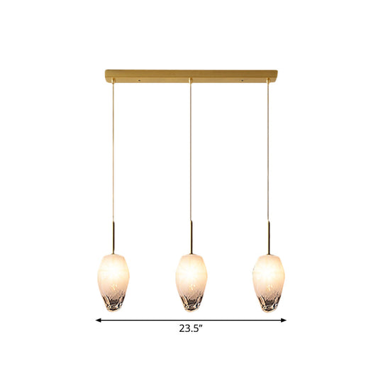 Gold Crystal Pendant Light With 3 Minimalist Downlights And Linear/Round Canopy