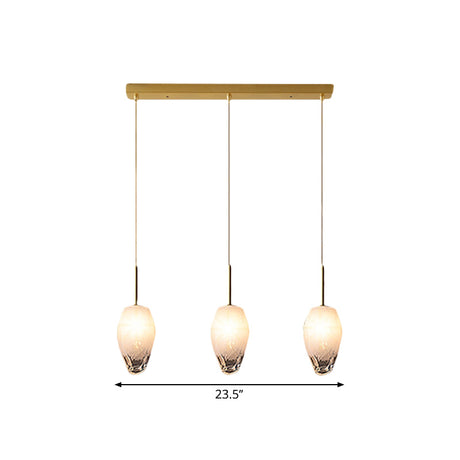 Gold Cut Crystal Pendant Light W/ Ice Staircase Design - 3 Heads Minimalist Down Lighting