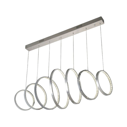 Sleek Chrome Metal Led Pendant Light With Multiple Lamps For Kitchen Ceiling