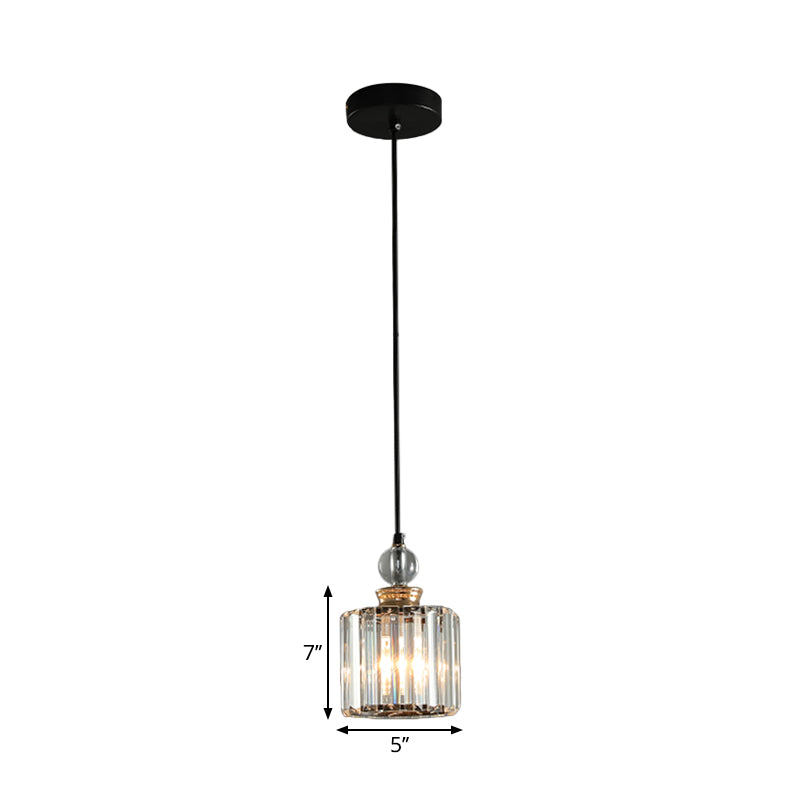 Modern Black Cylinder Pendant Lamp Kit With Crystal Prisms Shade - 1/3-Head Ceiling