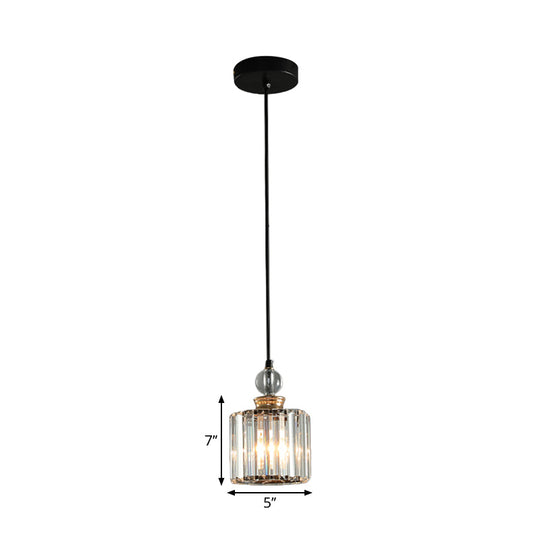 Modern Black Cylinder Pendant Lamp Kit With Crystal Prisms Shade - 1/3-Head Ceiling