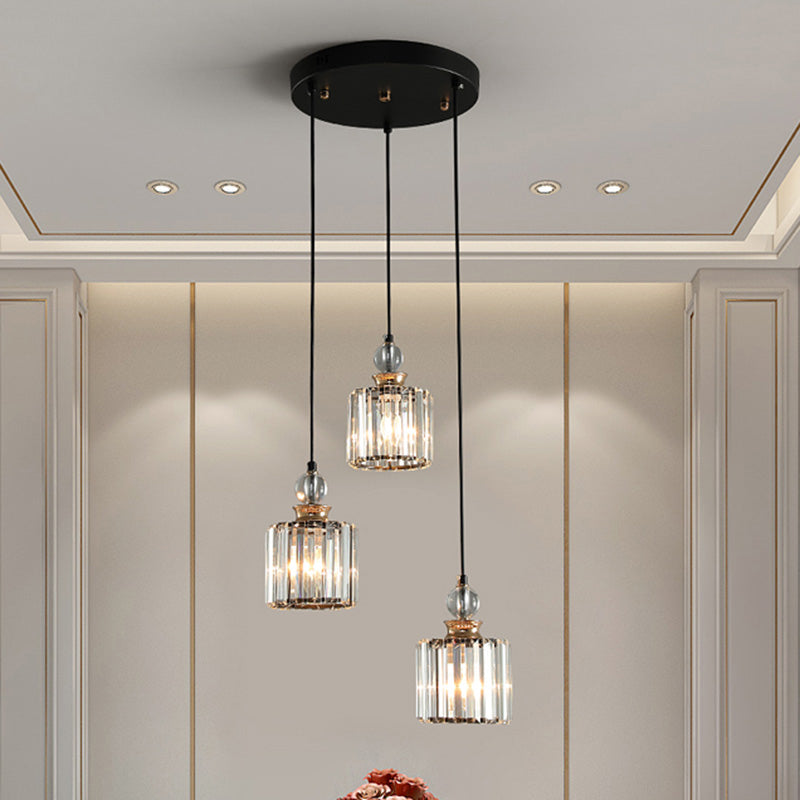 Modern Black Cylinder Pendant Ceiling Lamp Kit With Crystal Prisms Shade 3 /
