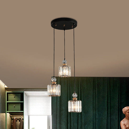 Modern Black Cylinder Pendant Ceiling Lamp Kit With Crystal Prisms Shade