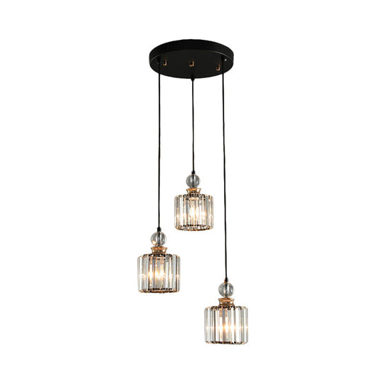 Modern Black Cylinder Pendant Ceiling Lamp Kit With Crystal Prisms Shade