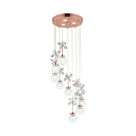 Modern Spiral Lattice Glass Ceiling Lamp - 9 Bulbs Gold Finish With Warm/White Light