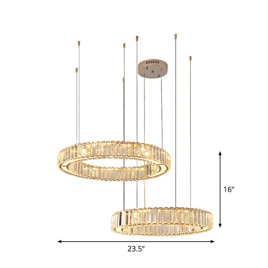 Minimalist Chrome Led Hoop Pendant Light With Multi-Lights And Crystal Accents