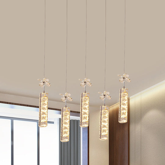 Modern Led Multi Pendant Light With Cut Crystal Linear And Flower Drop Design In Chrome Finish /