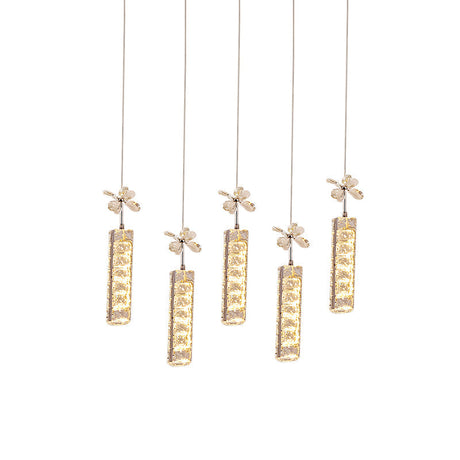 Modern Led Multi Pendant Light With Cut Crystal Linear And Flower Drop Design In Chrome Finish