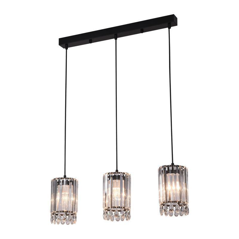 Minimalist Black Multi Pendant Light With Crystal Prisms Cylinder Design And 3 Heads - Available In