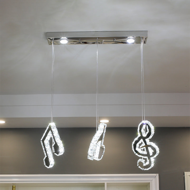 Stainless-Steel Led Crystal Suspension Light Pendant With Musical Note Design - Minimalistic