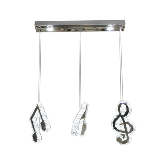 Minimalist Cut Crystal Led Pendant Light With Musical Note Suspension - Stainless Steel Lamp
