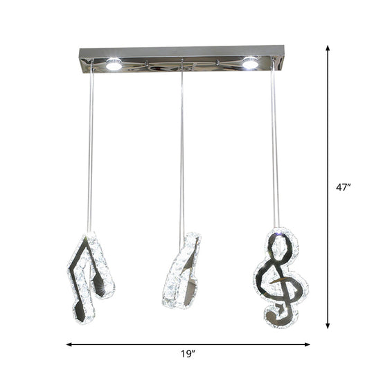Stainless-Steel Led Crystal Suspension Light Pendant With Musical Note Design - Minimalistic