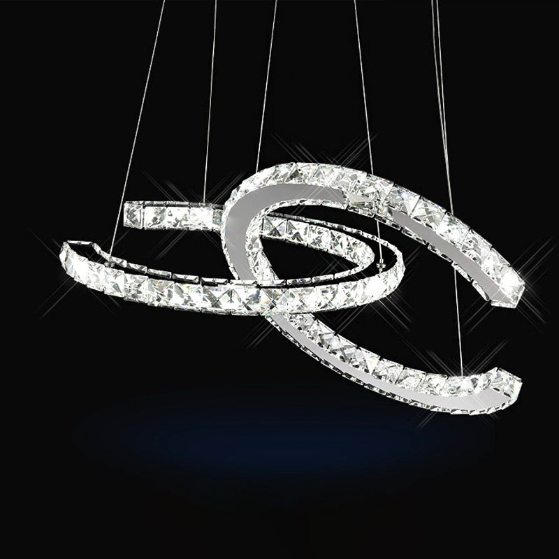 Modern Led Crystal Pendant Lamp With Warm/White Light And Stainless-Steel C-Shape Design