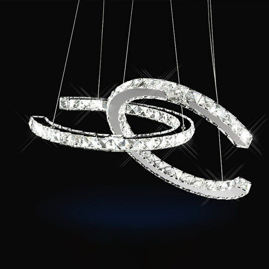 Modern Led Crystal Pendant Lamp With Warm/White Light And Stainless-Steel C-Shape Design