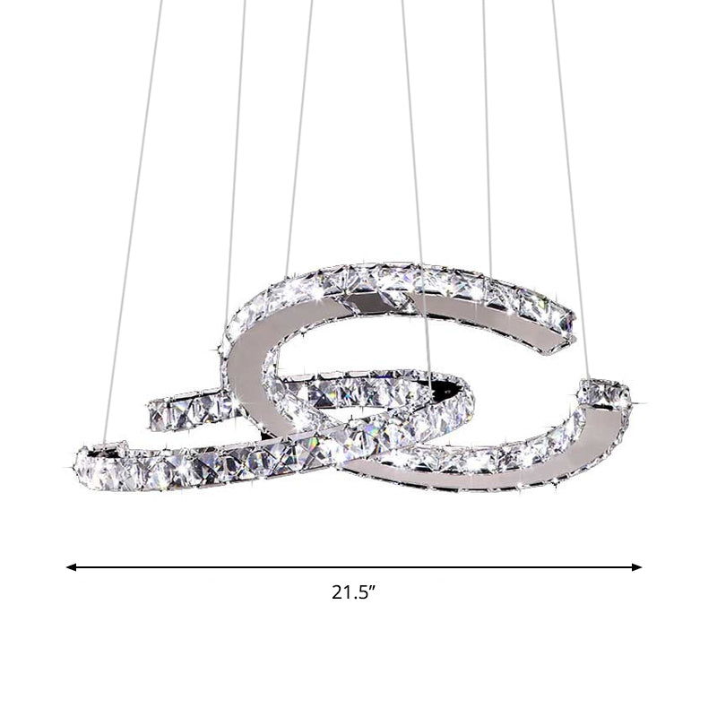 Simplicity Led Hanging Ceiling Lamp - Stainless-Steel C-Shape Multi Pendant With Crystal Shade