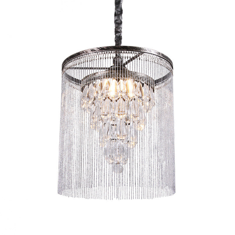 Tapered Crystal Drop Pendant Lamp - Metallic Bead Deco Silver