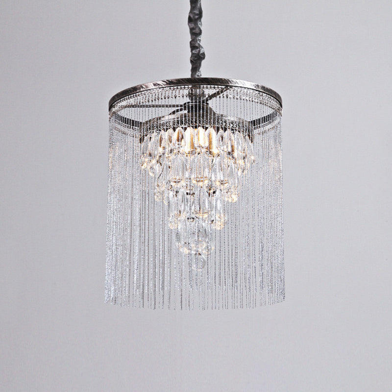 Tapered Crystal Drop Pendant Lamp With Metallic Bead Deco - 1 Light For Dining Room In Silver