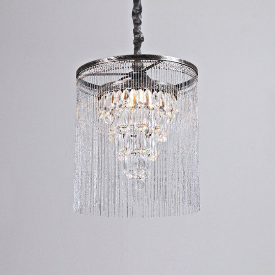Tapered Crystal Drop Pendant Lamp With Metallic Bead Deco - 1 Light For Dining Room In Silver