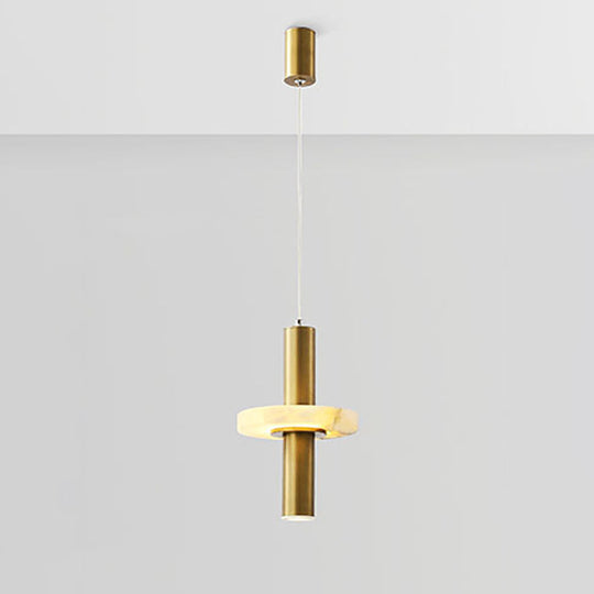 Gold Aluminum Pendant Led Hanging Light With Marble Ring Deco - Modern Tubular Drop For Dining Room