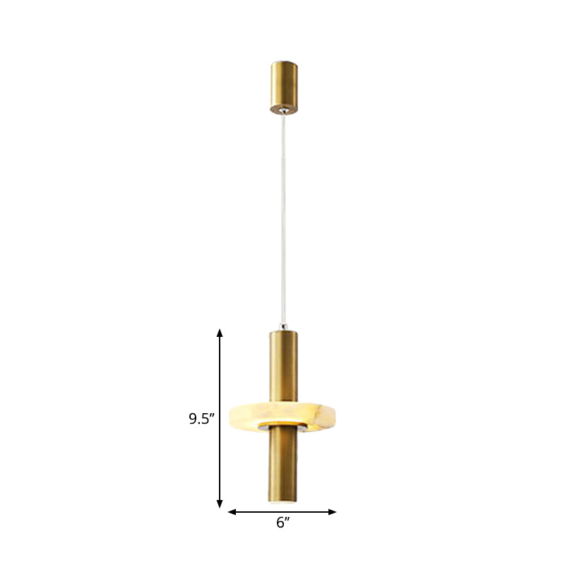 Modern Aluminum Led Pendant Light Fixture In Gold With Marble Ring Deco - Elegant Dining Room