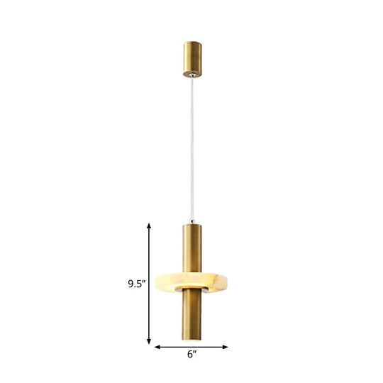 Modern Aluminum Led Pendant Light Fixture In Gold With Marble Ring Deco - Elegant Dining Room