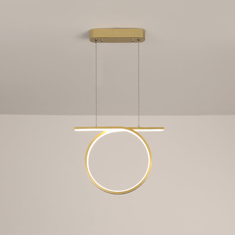 Sleek Gold Round Hanging Lamp Kit - Simplicity Led Metal Suspended Fixture Warm/White Light / White