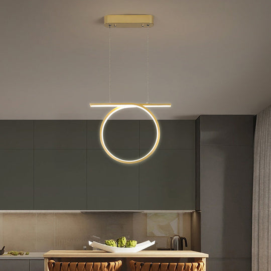 Sleek Gold Round Hanging Lamp Kit - Simplicity Led Metal Suspended Fixture Warm/White Light