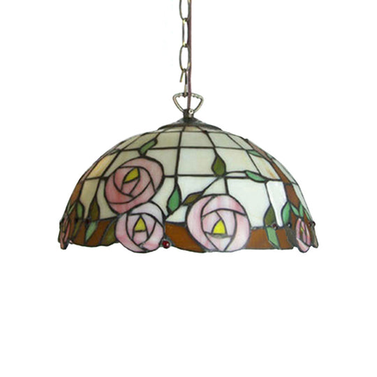 Bloom Tiffany Handcrafted Art Glass Pendant Light - 12’/16’ Wide Pink Down Lighting Fixture