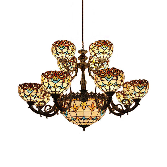 Extra Large Baroque 26/13-Light Art Glass Chandelier In Brown For Living Room