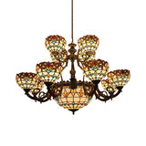 Extra Large Baroque Style 26/13-Light Chandelier With Art Glass Pendants In Brown For Living Room