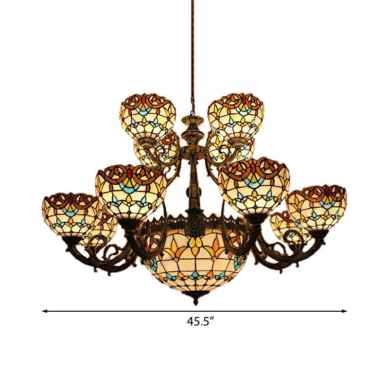 Extra Large Baroque 26/13-Light Art Glass Chandelier In Brown For Living Room