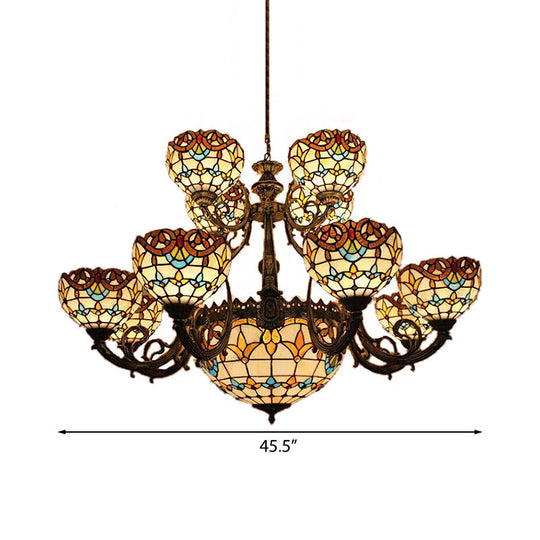 Extra Large Baroque 26/13-Light Art Glass Chandelier In Brown For Living Room